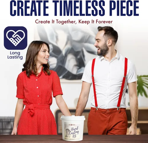Vista 7 de Kit de Fundición de Manos para Parejas, Kit de Moldeo de Estatua de Yeso DIY, Kit de Molde de Manos DIY con Base de Madera de Caoba, Aniversario
