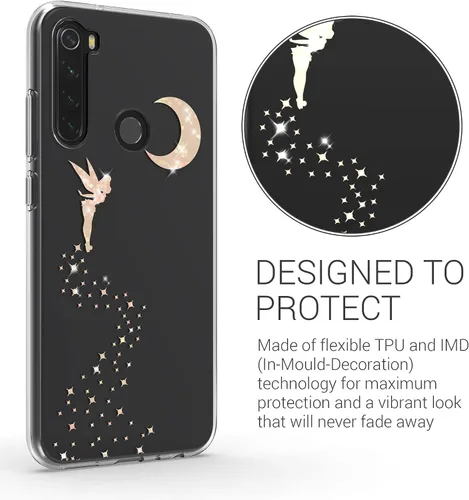 Vista 3 de kwmobile Funda de TPU compatible con Xiaomi Redmi Note 8 (2019/2021) - Funda TPU Funda para teléfono - Hada brillante oro rosa/transparente