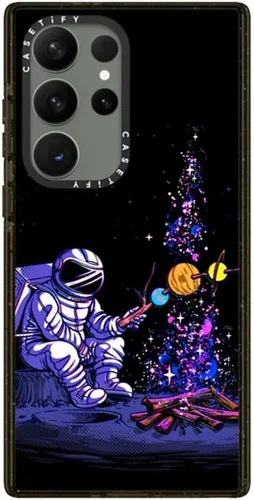 Vista 180 de CASETiFY Funda de impacto para Galaxy S22+ - Adhesivo Aries Moross, color negro transparente
