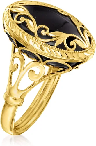 Vista 3 de Ross-Simons Black Onyx Scrollwork Ring in 14kt Yellow Gold