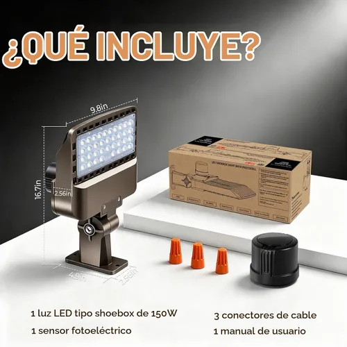 Vista 7 de ledmo Luz LED de estacionamiento de 100 W/120 W/150 W, 22500 lm, súper brillante, regulable, para exteriores, con sensor 3 en 1 con fotocélula