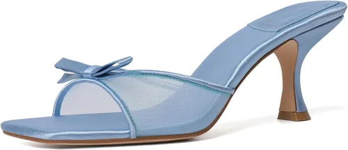 Vista 28 de Mostrin - Sandalias con tacón de gatitos para mujer, con punta redonda con lazo, vintage, sexy, de tacón aguja, sin talón, para fiesta y uso diario