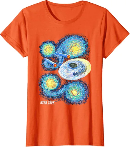 Vista 40 de Star Trek Camiseta de pintura de noche estrellada de la serie original, Negro, S