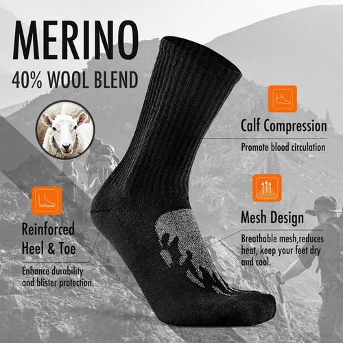 Vista 3 de KitNSox Paquete de 14 calcetines de lana merina para hombre y mujer, calcetines para senderismo y correr, cálidos, gruesos, acolchados, para caminar