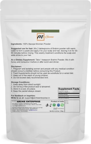 Vista 2 de Brahmi Powder 100% puro y natural, 0.22 libras / 100 GMS Polvo de Bacopa Monnieri para cabello y salud