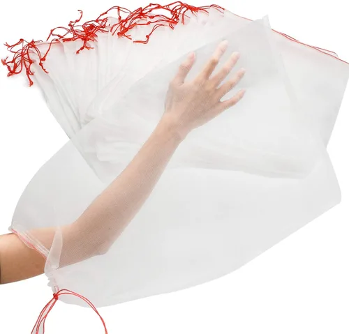 Vista 13 de Bolsas de cobertura de frutas contra pájaros, 25 bolsas de malla de protección de frutas de 4 x 6 pulgadas con cuerda, red para árboles frutales
