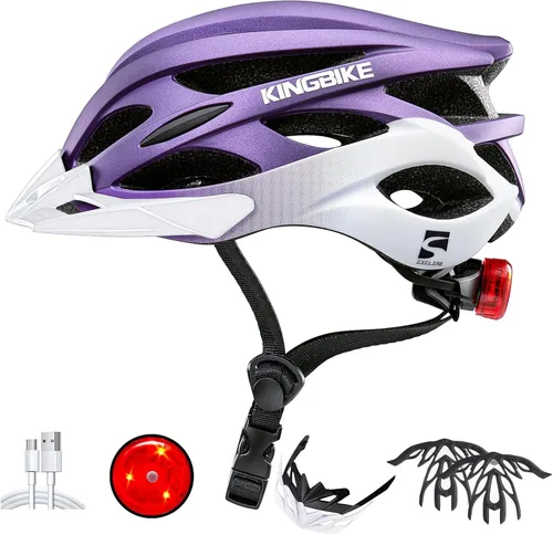 Vista 18 de KINGBIKE - Casco de bicicleta para adultos, hombres, mujeres y jóvenes, para ciclismo en carretera y montaña, con luz recargable por USB