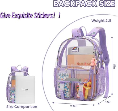 Vista 2 de HTWO Mochila transparente para niñas, bolsa de libro transparente aprobada por estadios, mochilas de actualización de PVC para escuela resistente
