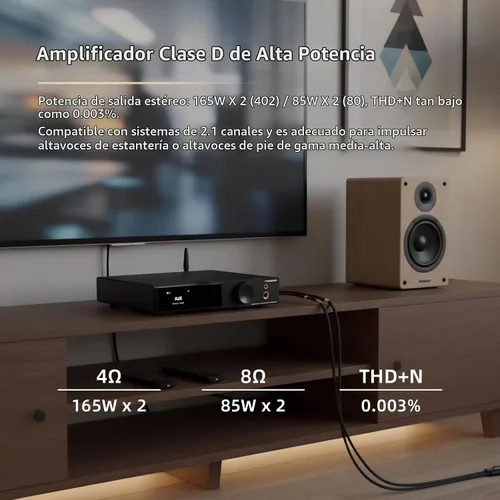 Vista 5 de SMSL AO300 PRO Amplificador de potencia, CS43131 165W DAC Amp, USB/coaxial/Opt/RCA a 2.1 canales altavoz/subwoofer, amplificador de auriculares
