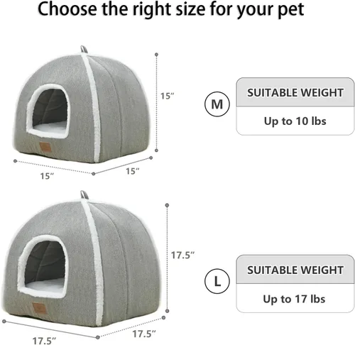Vista 4 de Camas para gatos de interior, cama de gato, tienda de campaña para gatitos y mascotas pequeñas con cojín lavable, suave y cálida, color gris, 15