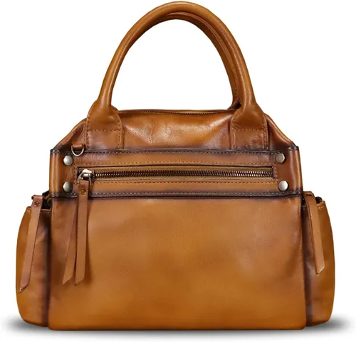 Vista 3 de Bolso de mano de cuero genuino para mujer, bolso de mano con asa superior, bolso cruzado vintage hecho a mano, bolsos retro