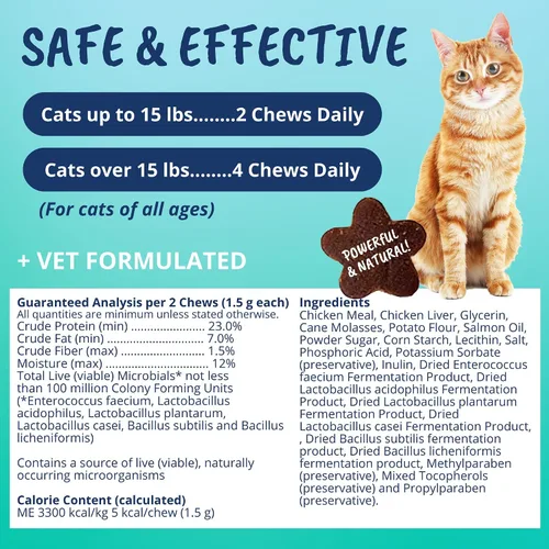 Vista 6 de Under The Weather Masticables probióticos para mascotas para gatos Promueve la digestión normal, equilibra la salud intestinal saludable 60