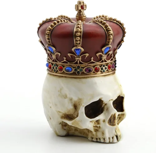Vista 3 de Veronese Design Figura pintada a mano de escultura de resina de calavera monarca temida de 4 3/8