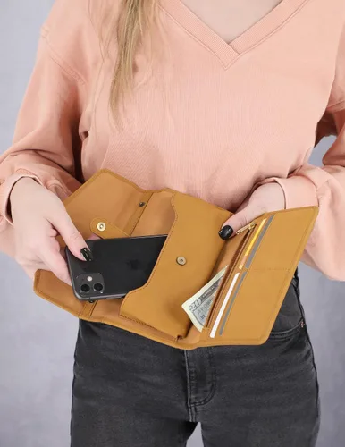 Vista 5 de Timberland Cartera de cuero RFID para mujer con correa cruzada desmontable