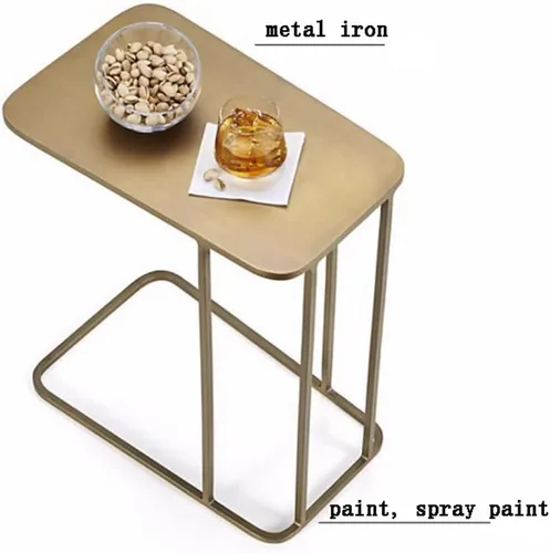 Vista 5 de Mesa de Centro - Mesa auxiliar pequeña en forma de C, delgada y estrecha, mesa auxiliar moderna de metal y aperitivos para espacios pequeños, sofá