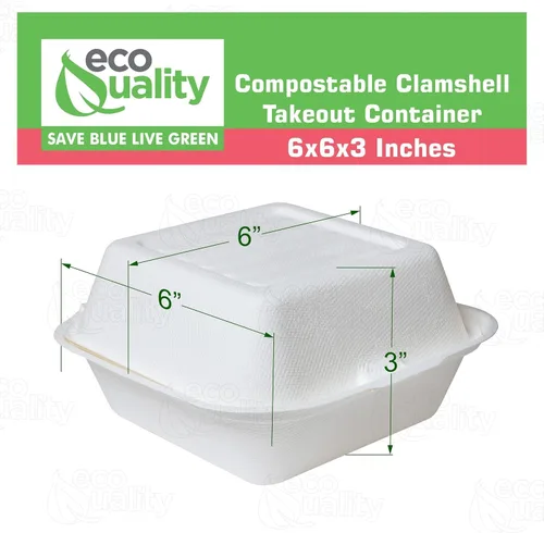 Vista 3 de Recipientes de comida para llevar con cubierta cuadrada compostable con bisagras de 6x6,Contenedores desechables para llevar, contenedores