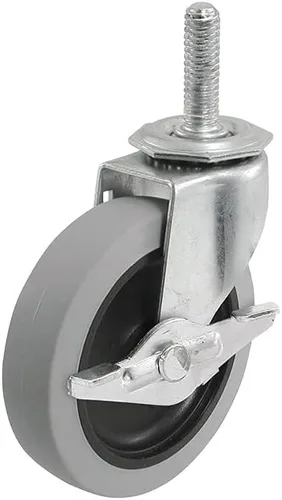 Vista 2 de Shepherd Hardware 3264 Rueda giratoria TPR de vástago roscado de 2 pulgadas con freno, capacidad de carga de 80 libras, gris