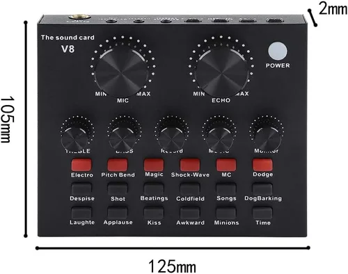 Vista 2 de V8 - Tarjeta de sonido en vivo, mezclador de audio USB Tarjeta de sonido externa para micrófono, tarjeta de sonido KTV en vivo, tarjeta de sonido