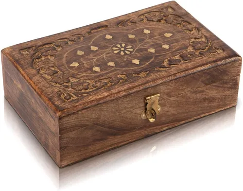 Vista 7 de Gran idea de regalo de cumpleaños, caja de joyería decorativa hecha a mano de madera con cerradura y llave, organizador de joyas, caja de recuerdo
