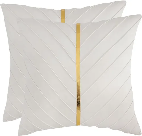 Vista 36 de Fundas de Almohada Decorativas de Terciopelo Verde Aguamarina de 16 x 16 pulgadas, Paquete de 2 con Cuero Dorado Decorativo de Navidad, Fundas