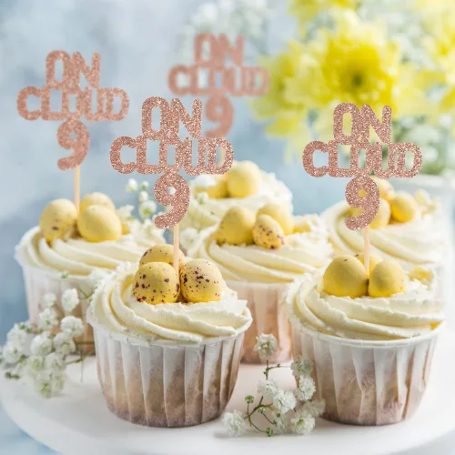 Vista 2 de On Cloud 9 - Decoraciones para cupcakes, 24 piezas de 9º cumpleaños para 9 años de edad, cumpleaños, aniversario, decoración de fiesta, suministros