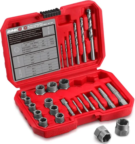Vista 9 de Juego de 25 extractores de tornillos, extractores de salida fácil de múltiples splines CR-MO para quitar pernos rotos, pernos, tornillos de enchufe