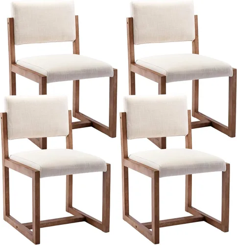 Vista 16 de DUOMAY Juego de 2 sillas de comedor tapizadas, sillas de comedor modernas de mediados de siglo, sillas auxiliares de cocina de tela de lino con Beige