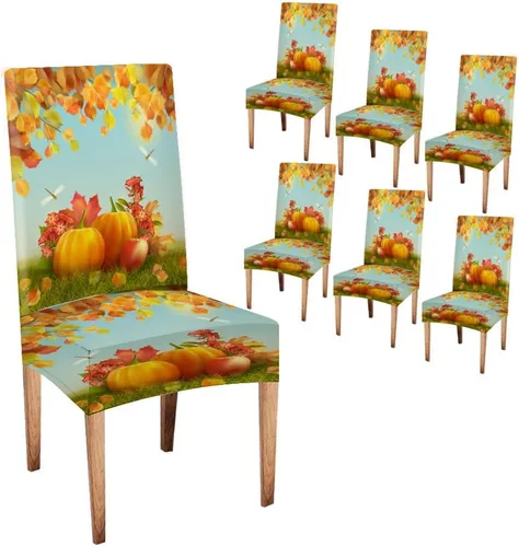 Vista 105 de CAPSCEOLL Christmas Dining Chair Covers,Snowflakes Festive Winter Pattern Stretch Chair Covers for Dining Room Set of 2 Washable Spandex Parson