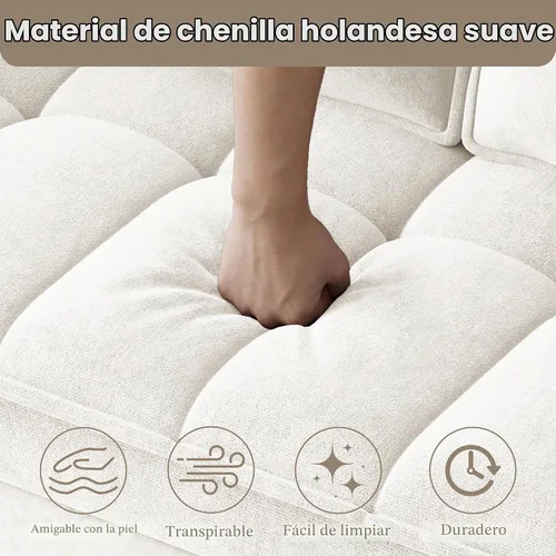 Vista 7 de Wrofly - Sofá cama de felpilla 3 en 1, sofá biplaza extraíble, beige y blanco Blanco beige