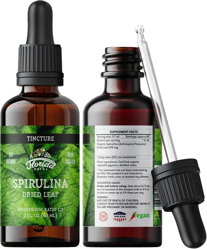 Vista 6 de Tintura de espirulina, extracto orgánico de espirulina (Arthrospira Platensis) Suplemento herbal, sin OMG en glicerina vegetal orgánica prensada