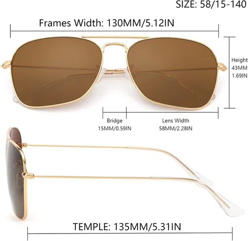 Vista 5 de IOHLNG Lentes de sol cuadrados de aviador para mujeres y hombres, polarizados, militares, cuadrados, clásicos, vintage, de metal