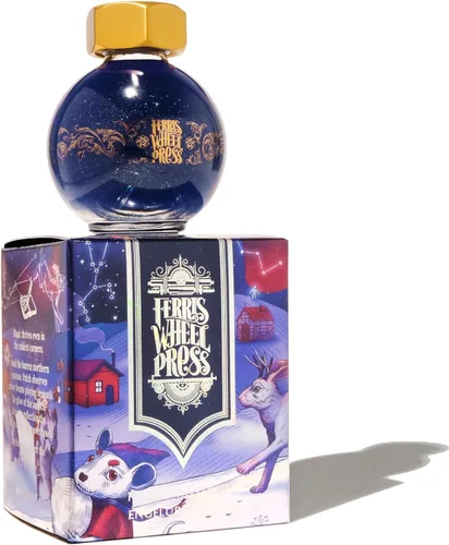 Vista 11 de Ferris Wheel Press Tinta, Ferritales Edición Limitada, La Sinfonía Crepúsculo, Índigo con Brillo Azul, Botella de Tinta para Pluma Estilográfica