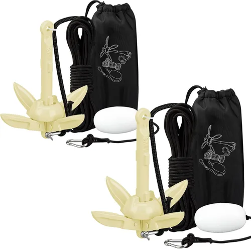 Vista 15 de Lounsweer Paquete de 2 anclajes de kayak marino de 1.5/3.5 libras, kit de anclaje plegable para barco, kayak, pesca, accesorios para botes pequeños