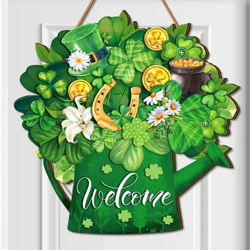 Vista 19 de Juexica Coronas de Pascua para puerta delantera, letrero de madera de bienvenida, colgador de puerta, decoración de primavera, placa colgante