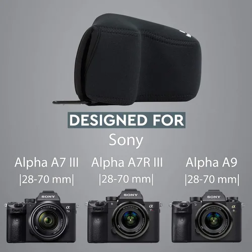 Vista 8 de MegaGear MG1568 - Funda de neopreno ultraligera para cámara compatible con Sony Alpha A7 III, A7R III, A9 (1.102-2.756 in), color negro, talla única