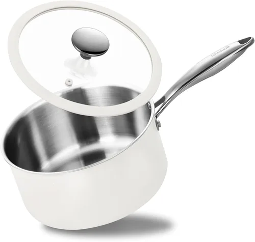 Vista 10 de SAKAMOSH Sartén de acero inoxidable de 2.5 cuartos con tapa, de tres capas