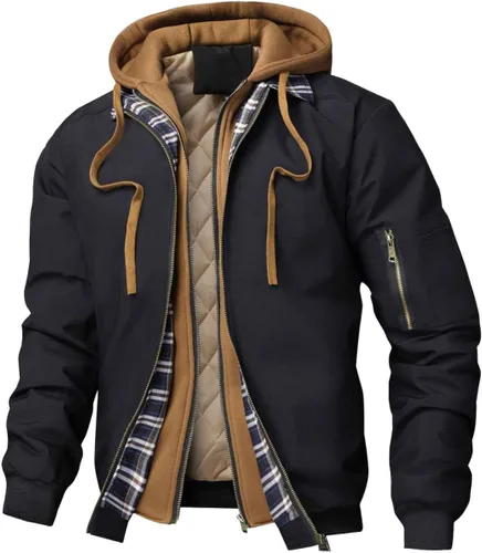 Vista 12 de Chaqueta bomber para hombre, casual, otoño, invierno, primavera, cremallera, ligera, acolchada, cortavientos, abrigos, abrigos, con capucha