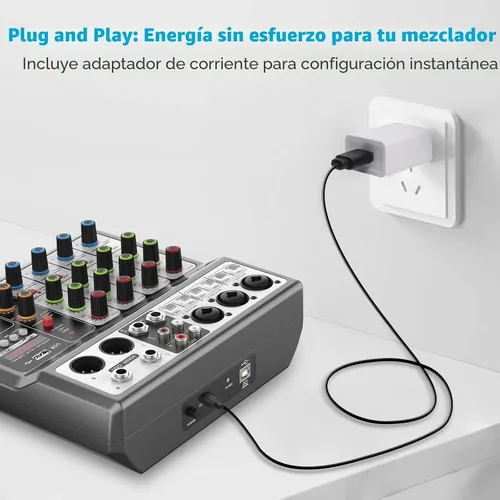 Vista 6 de Aveek Mezclador de Audio Profesional, Consola de Mezcla de Placa de Sonido con 5 Canales Digital USB Bluetooth, Efecto de Eco y Retraso, Entrada