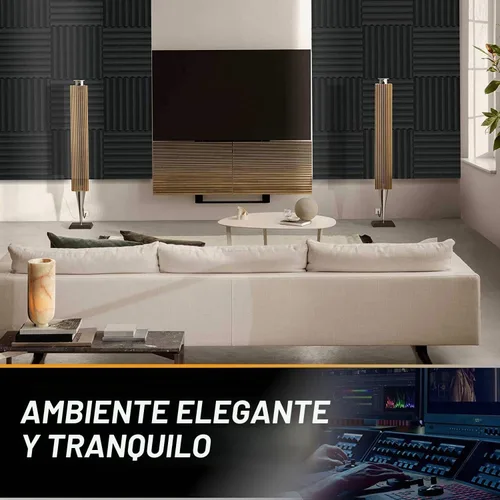 Vista 5 de Paquete de 12 paneles acústicos autoadhesivos de 1 x 12 x 12 pulgadas, espuma acústica, cuñas de espuma de estudio, paneles de alta densidad, cuñas