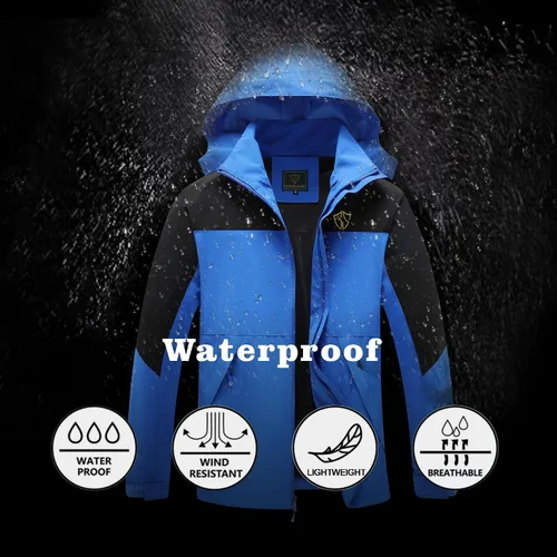 Vista 3 de GIISAM Chaqueta de lluvia para hombre, impermeable, ligera, para exteriores, rompevientos con capucha