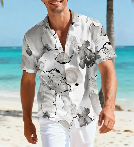 Vista 8 de Camisas hawaianas para hombre, casual, manga corta, con botones, tropical, verano, playa, con bolsillo Camisas de bolos negras para hombre