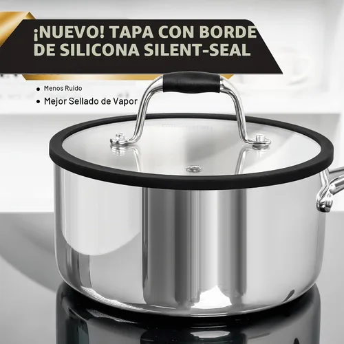 Vista 3 de MICHELANGELO Juego de cacerolas de acero inoxidable triple con tapa colador, olla de salsa resistente con tapa, olla de salsa multiusos compatible