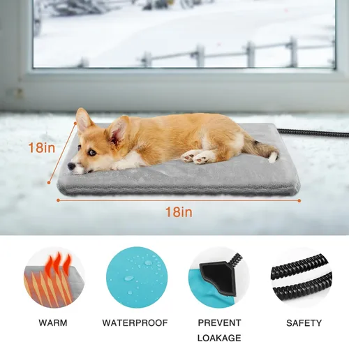 Vista 5 de Almohadilla de Calefacción para Perros al Aire Libre para Cama Calentada para Perros, Almohadilla Térmica para Mascotas con Funda Suave, Cable Gris