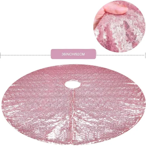 Vista 5 de Falda de Árbol de Navidad Rosa, Falda de Árbol de Lentejuelas Brillantes Rosa de 36 Pulgadas, Alfombrillas de Árbol de Navidad de Purpurina