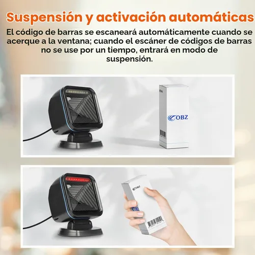 Vista 4 de OBZ 2D Escáner de código de barras de escritorio manos libres USB Lector de Azul