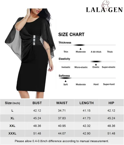 Vista 5 de LALAGEN Vestido de gasa para mujer, talla grande, con volantes, manga casquillo favorecedora, vestido de tubo para fiesta, S-XXXL