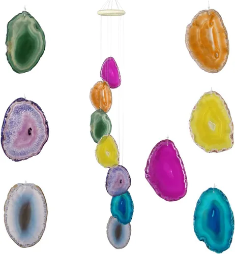 Vista 8 de Yoption Campanilla de viento conmemorativa con diseño de árbol de la vida, 7 chakras de cristal natural para decoración del hogar, jardín, 15.7-17.7