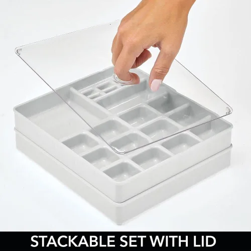Vista 6 de mDesign - Joyero de plástico apilable, organizador de almacenamiento, 3