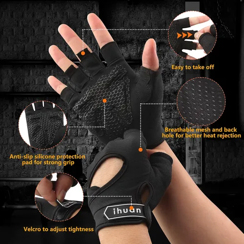 Vista 5 de Ihuan Nuevos Guantes de Entrenamiento Transpirables para Hombres y Mujeres - Sin Más Sudor y Protección Completa de la Palma para Gimnasio