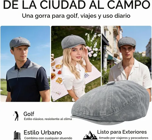 Vista 8 de Newsboy Flat Cap for Men Women, Adjustable Washed Cotton Hat #B36-gris claro